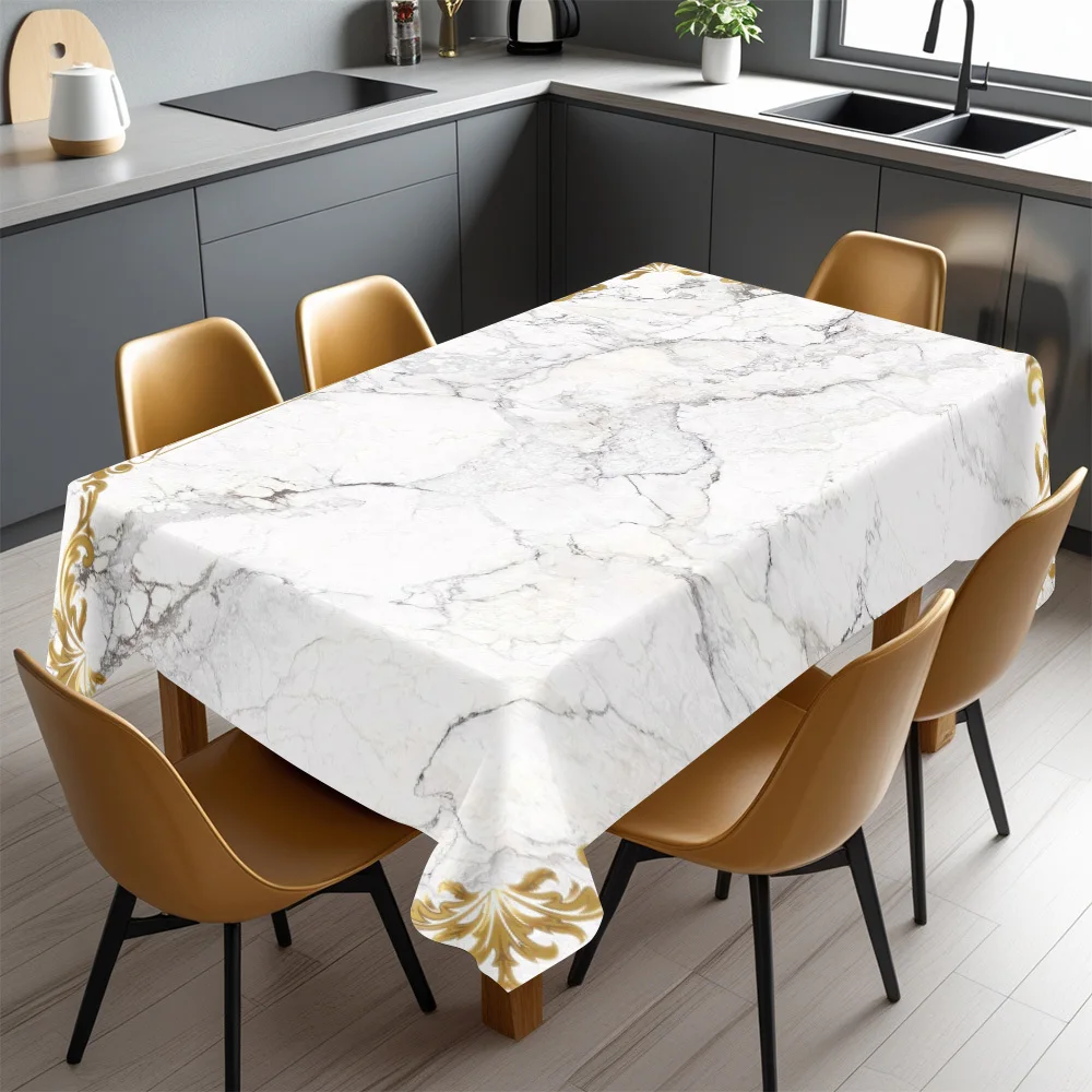 Elegant Marble Print Tablecloth Waterproof Dining Table Cover for Home Decor Luxury Dining Room Table Linen