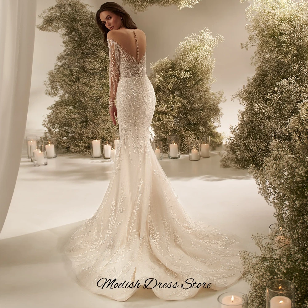 Luxury Beading Organza Wedding Dresses Sexy Sweetheart Long Sleeves Robe de mariée Customized Mermaid Court Train Bridal Gown