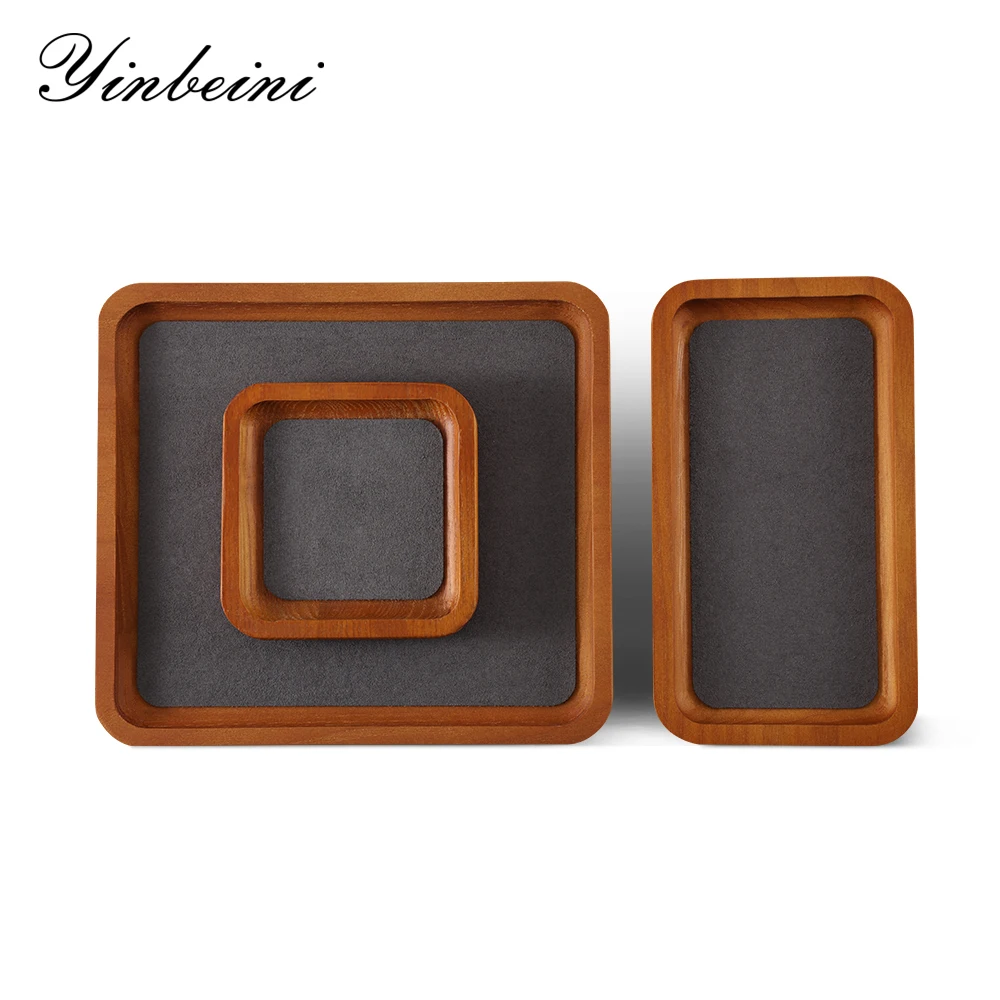 

YinBeiNi Solid Wood Jewelry Tray with Microfiber Ring Bracelet Bangle Necklace Display Prop Jewelry Storage Pallet for Shop Show