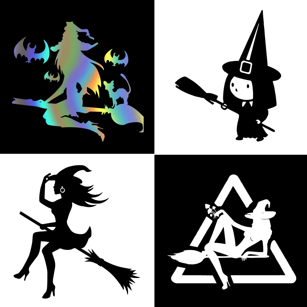 Diy Halloween Witch Flying On Broom Car Stickers Window Decor Witch Decal Vinyl Art Car Body Waterproof Auto Sticker