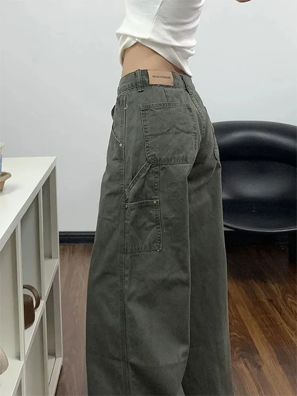 Loose Wide Leg Workwear Jeans Women's High Waist Slimming Drapey Versatile Floor-Length Pants Military een Casual Sle