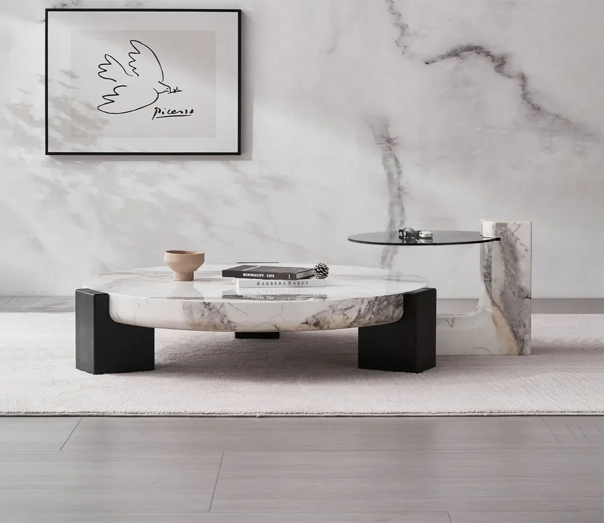 Designer Mild Luxury Marble round Tea Table Combination Italian Minimalist Living Room High-Grade Tea Table