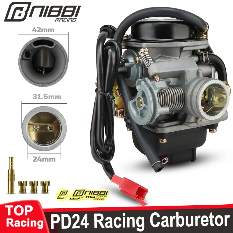 

NIBBI Motorcycle PD Carburetor with Metal Drain Valve 24mm Powerful Carb for Honda 125cc 150cc GY6 Engine Scooter Mopeds ATV
