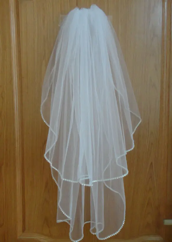 New 2-Layer Elbow Length Rhinestone Edge Wedding Bridal Veil With Comb