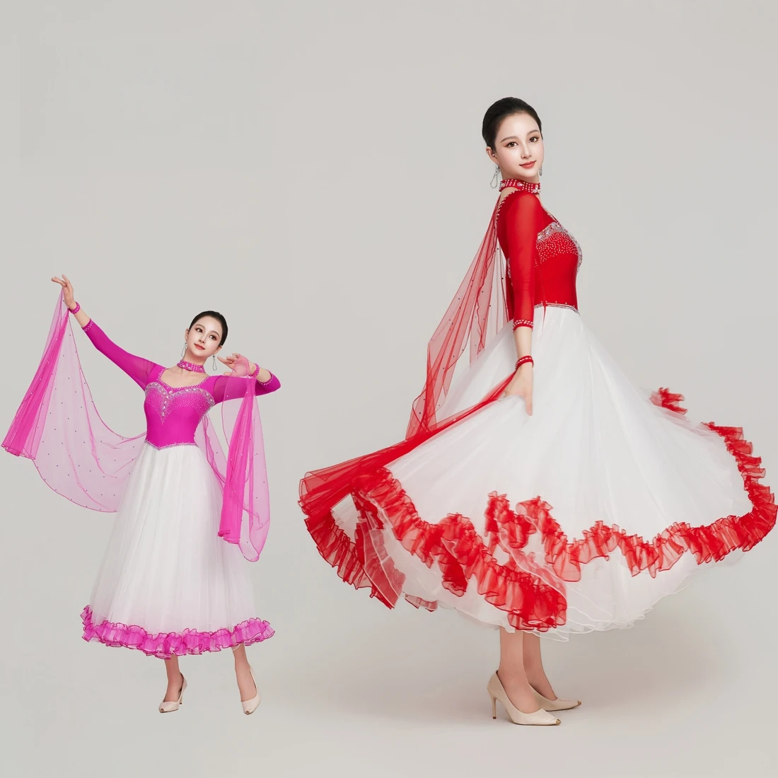 

2026 New Modern Dance Dress National Standard Dance Clothes Ballroom Dance Dress Floating Sleeves Swinging Performance Dress