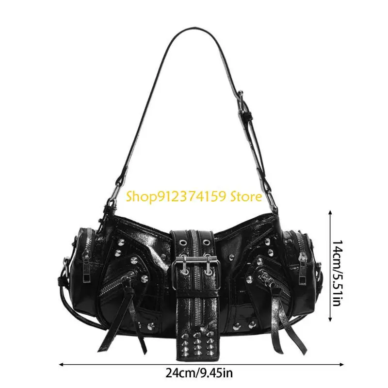 

G5AE Modern Punk Rivet Armpit Purse PU Leather Shoulder Bag for Music Festivals