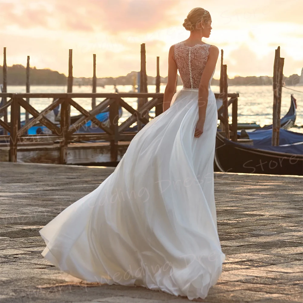 Robes de mariée A-ligne à col en V pour femmes, appliques en fibre de dentelle, robe de mariée personnalisée, simple et généreuse, quelle que soit la boule