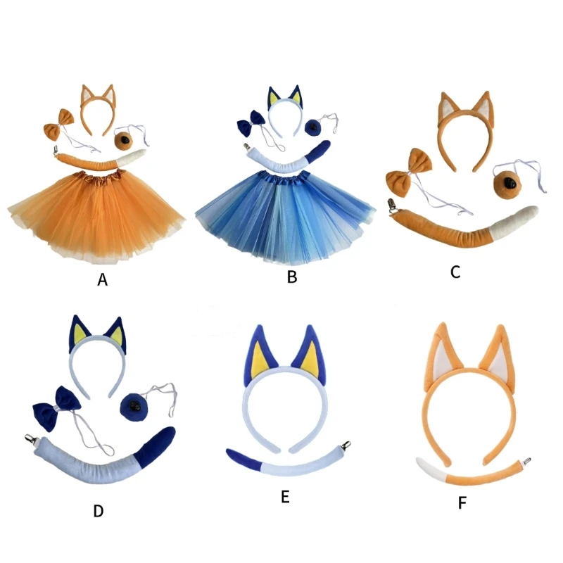 2/4/5 Sheepdog Costume Set Dog Ears Headband Tail Bow Tutu Nose for Kid Halloween Christmas Party Animal Cosplay Costume