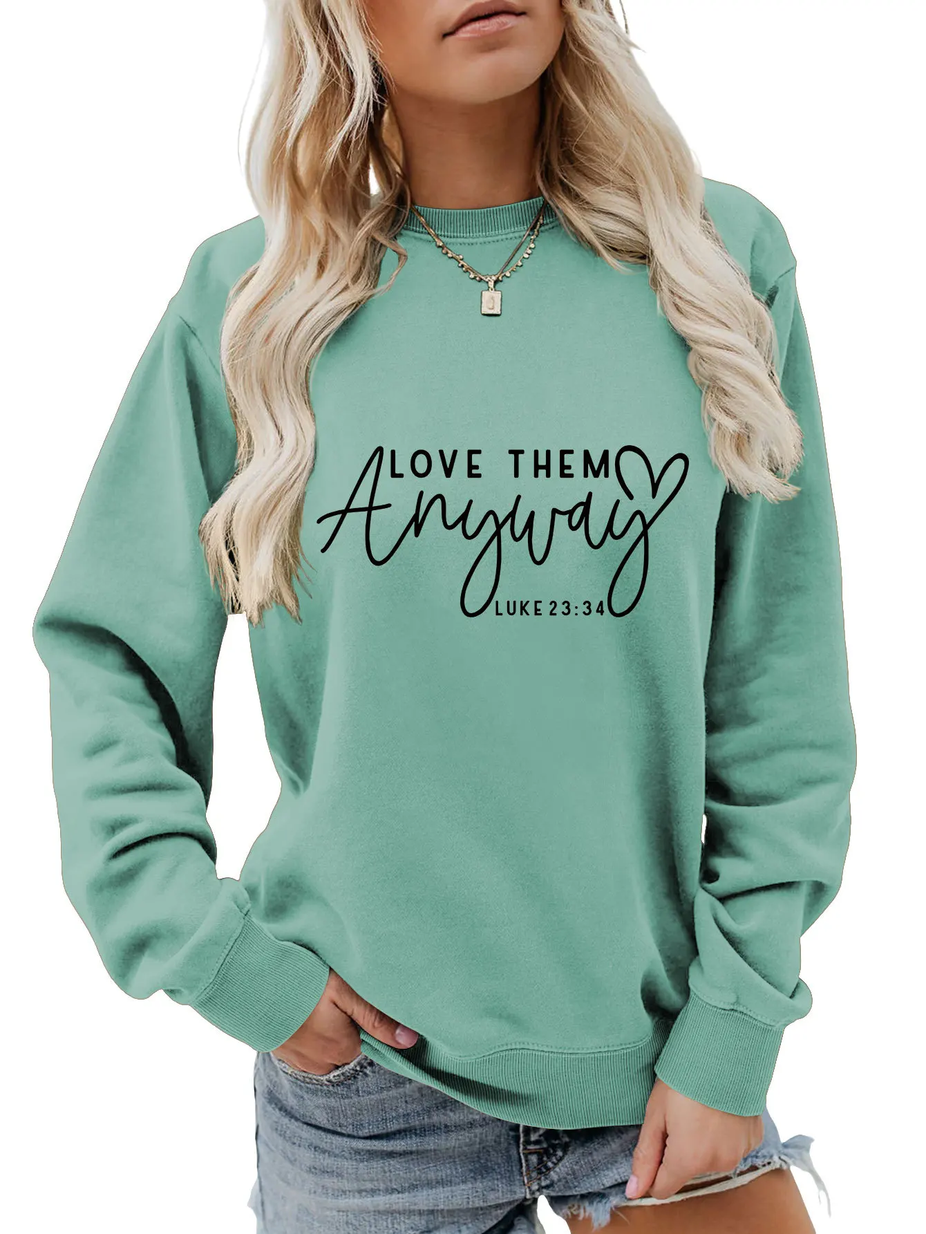 Autumn new crew-neck women's hoodie love them anyway print loose casual long-sleeved top with all fashion pullover