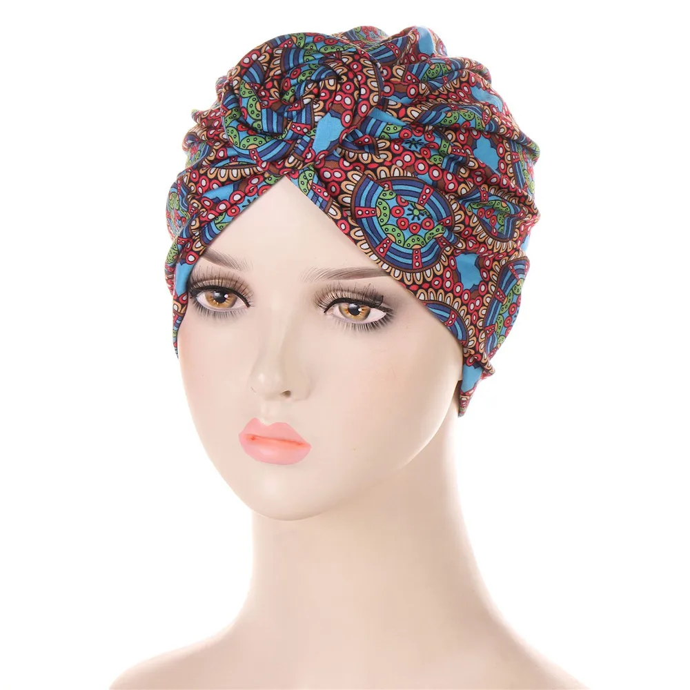 2025 New Fashion Bohemia African Print Bonnets Women Top Knot Pattern Print Fabric Ankara Bonnets Hat Ladies Turban Accessories