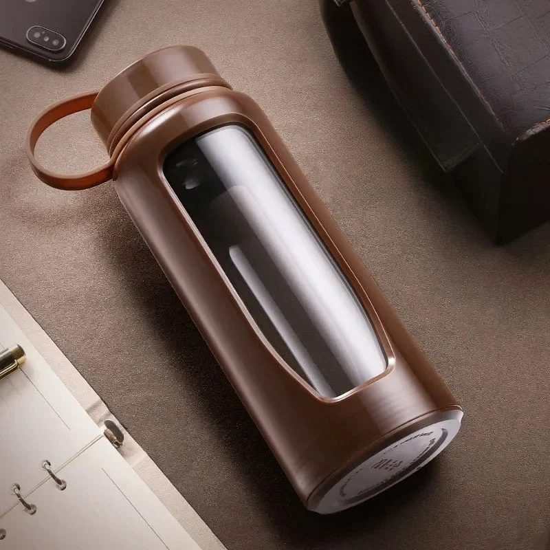 

1000Ml Glass Water Bottle Thermos Glass Flask Sport Bike Cup Double Bottom Glass Thermos