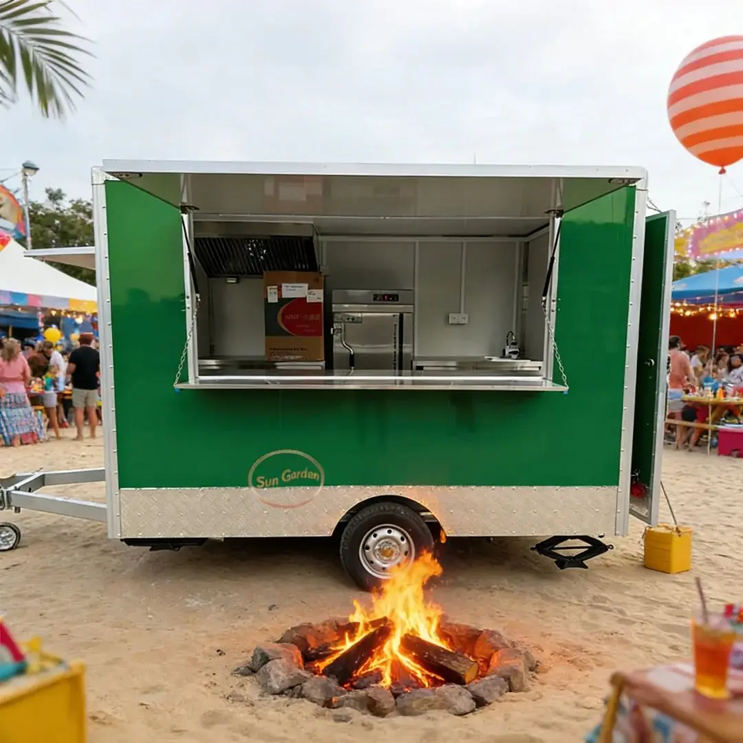 

Stainless Steel Mobile Food Truck Trailer Kitchen Cart with Oven And Sink for Commercial Catering Vending
