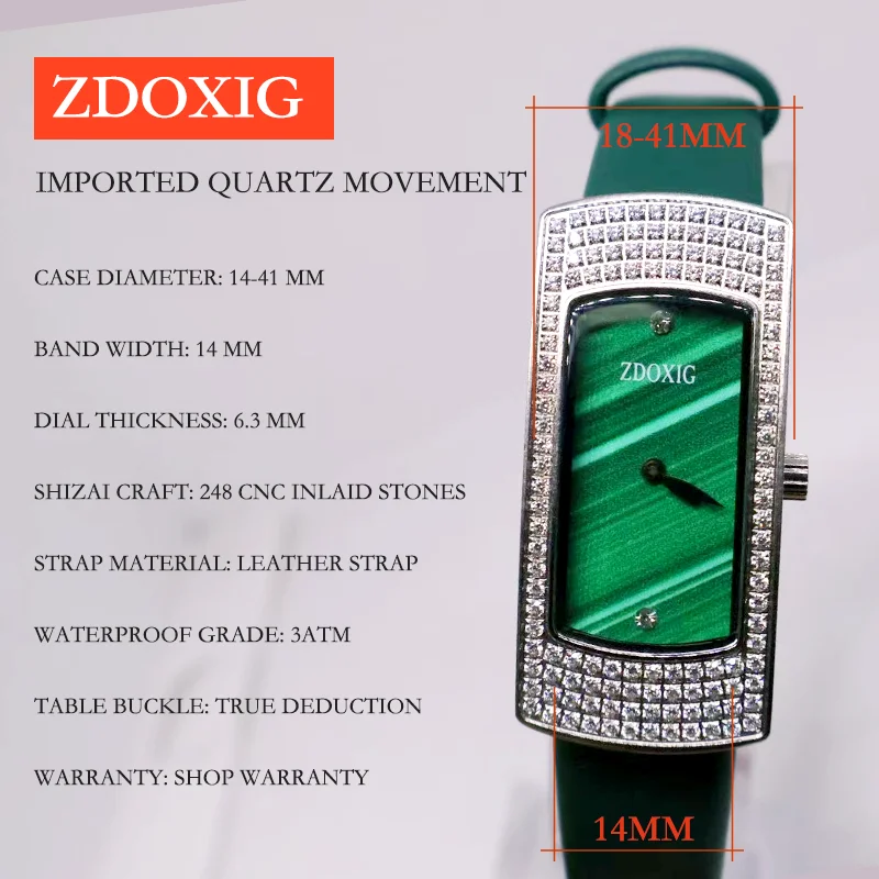 

ZDOXIG модные женские водонепроницаемые прямоугольные кварцевые часы с инкрустацией темпераментным кварцевым ремнем женские часы