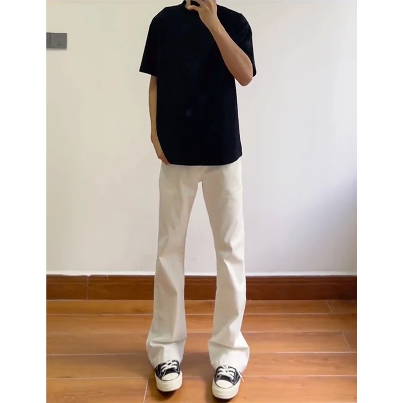 

Slim Fit Straight Leg White Jeans Men's Summer Thin Long Elastic Bell Bot Youth Trendy mid Waist Long Pants Casual Jeans