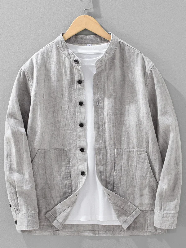 

New Chinese Sle Long Sve Cotton Linen irt Men's Spring Autumn Retro Versatile Thin Outerwear Stand Collar Breathable