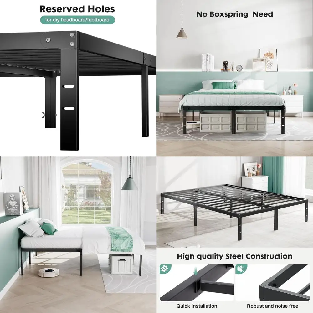 

Металлическая кровать-платформа размера Queen с местом для хранения, не требует пружинного блока, высота 14 дюймов, стальная решетка-поддержка.