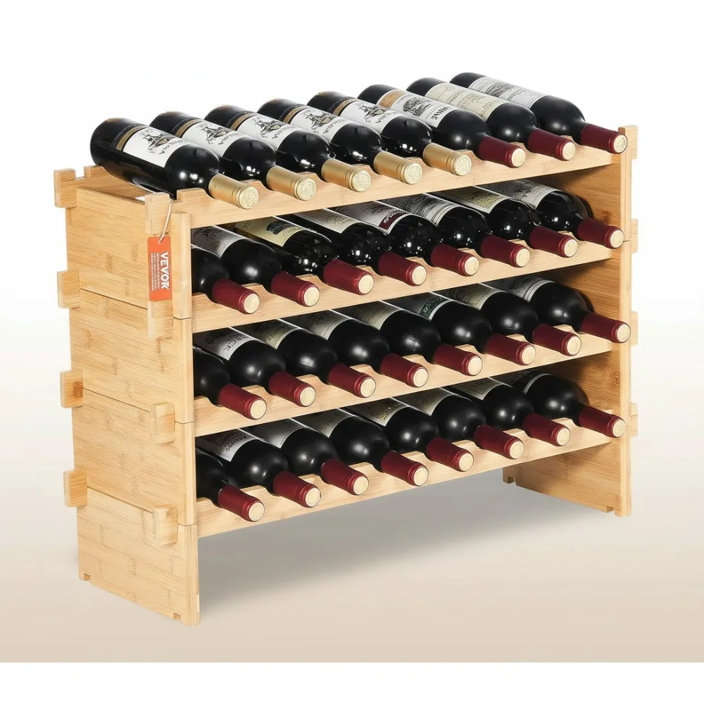 

Штабелируемая бамбуковая винная полка на 36 бутылок, 4-уровневое качающееся хранилище для кухонного барного погреба, натуральное дерево