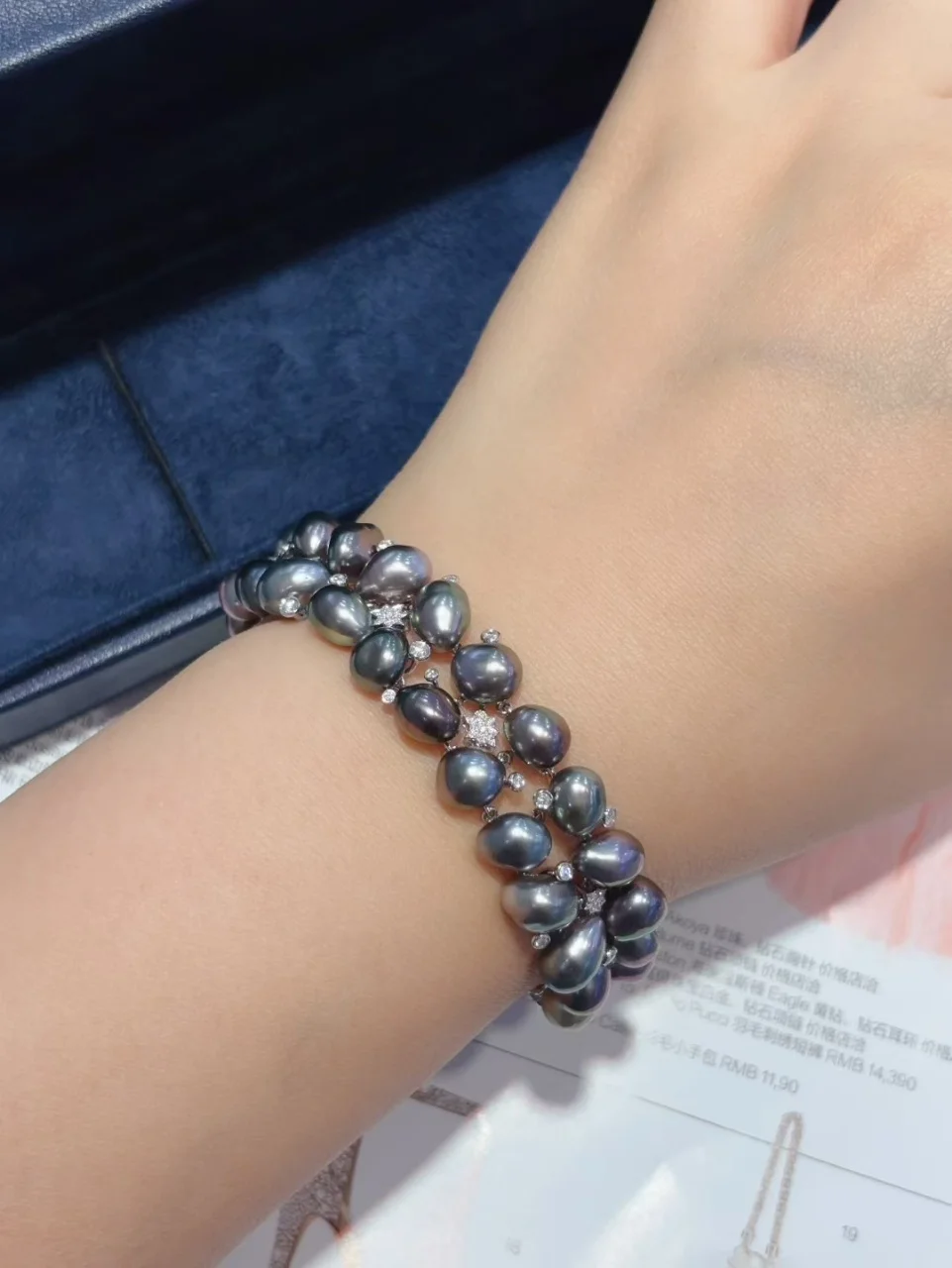 معتمد مفصل 18K الذهب الحقيقي الطبيعي أورورا تاهيتي بريق اللؤلؤ الأسود حقيقية سوار مرصع بالألماس الفاخرة الراقية مجوهرات #4