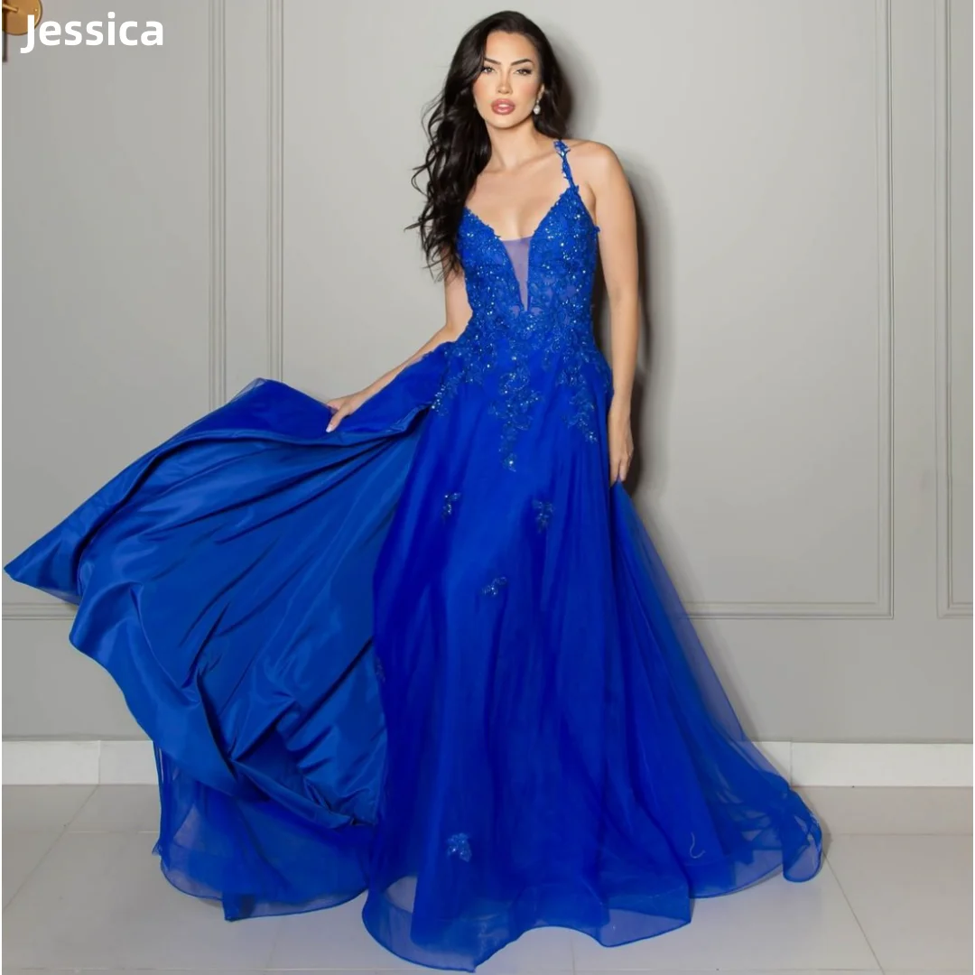 Jessica Blue Wedding Dress Glitter Embroidered Sequins Prom Dresses Elegant Tulle A-line Sweet Bespoke Occasion Dresses