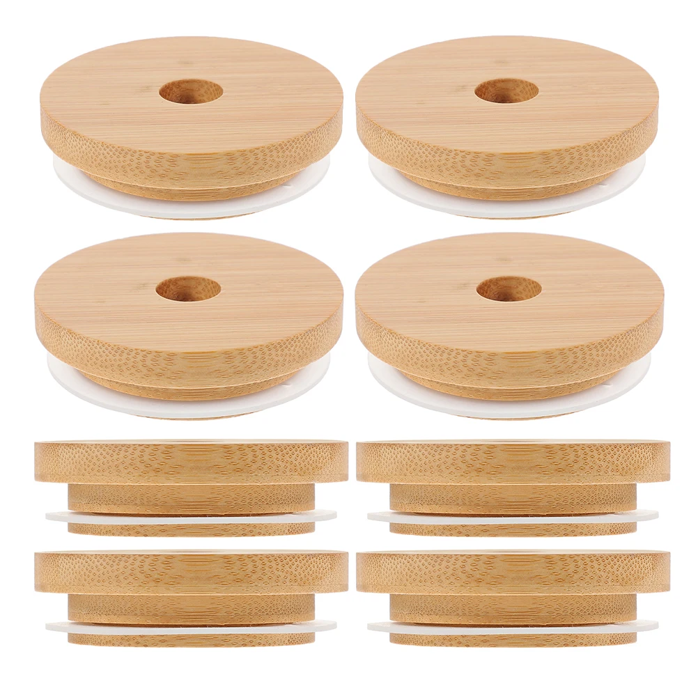 

8 Pcs Glass Jar Wood Grain Sealed Cover Food Containers with Lids Airtight Straw Hole