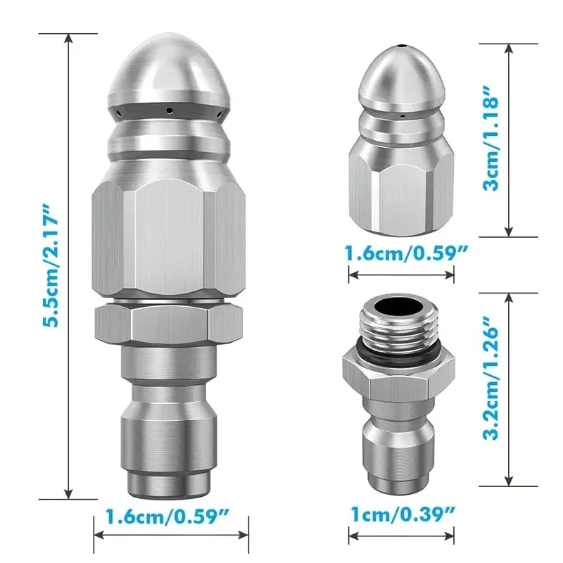 5000PSI Mini Sewer Jetter Nozzle 1/4'' Quick Connect Drain Cleaning Nozzle Tips Kit for Drain Jetting Hose image 5