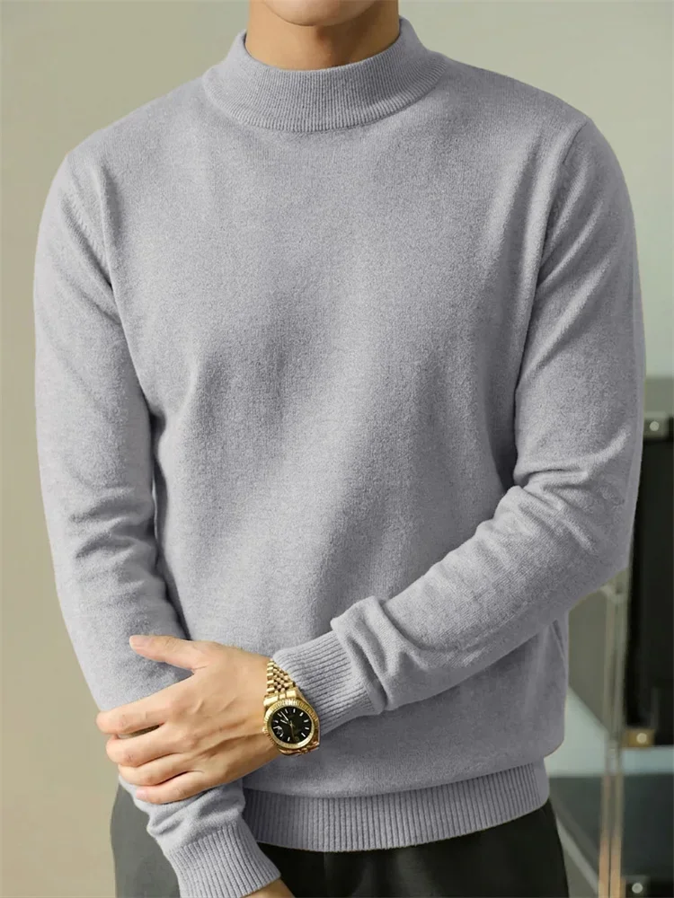 Herbst Herrenpullover Lässig Einfarbig Slim Fit Stehkragen Schlichter Stil Old Money Mode Herren Strickpullover Alltagskleidung – Detail 8