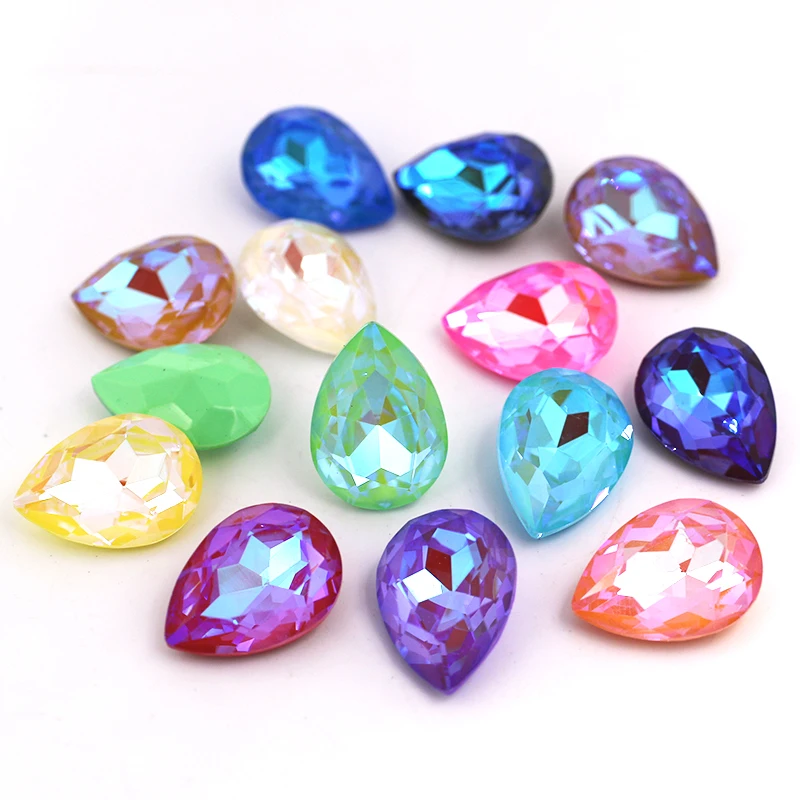 Jewelry Making Teardrop Shape Mocha Fluorescence Pointback Crystal Strass Glass Rhinestones For Earrings/Nail Decorations