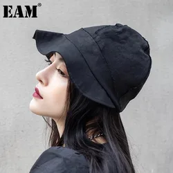 [EAM] Cappello da pescatore con temperamento nero da donna Nuovo temperamento a cupola rotonda Moda marea All-match Primavera Autunno 2024 1DF5346