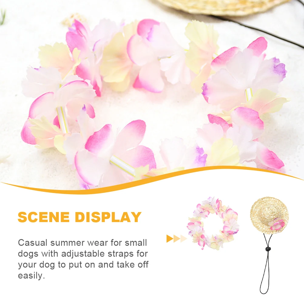 

Hawaiian Style Pet Vacation Clothing Dog Cat Hat Garland Straw Cap Summer Beach Wear Adjustable for Small Dogs Party Costume