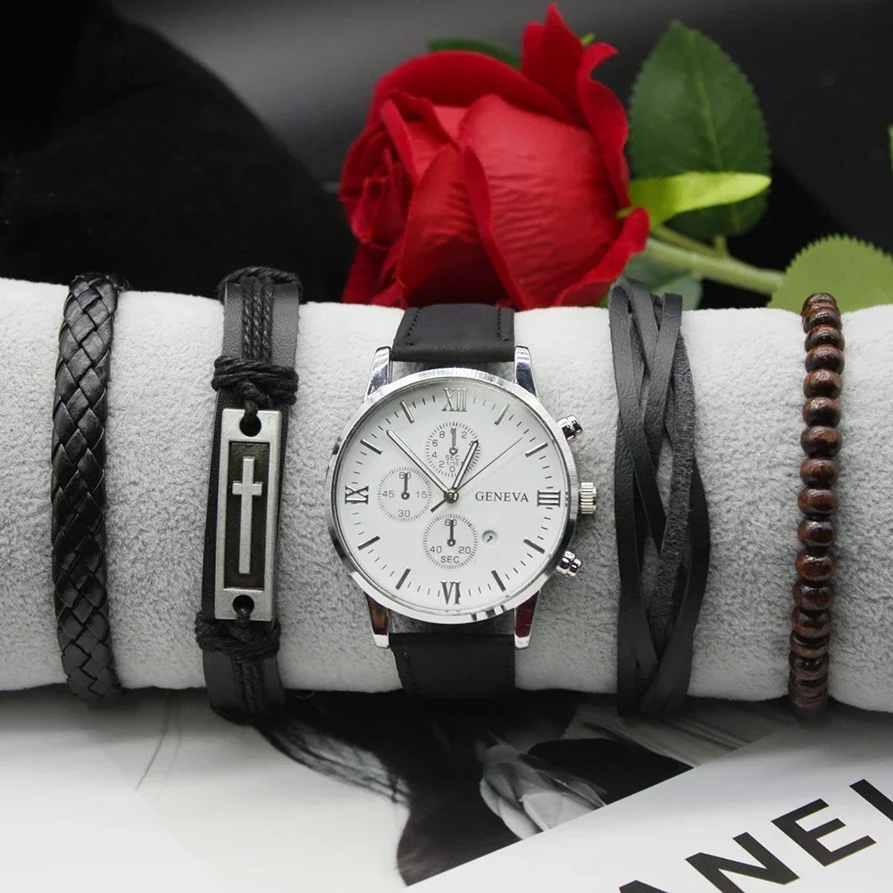 Reloj de pulsera de cuarzo para hombre, conjunto de 5 piezas, de lujo, caja de alta calidad, tendencia de moda, actividad de negocios