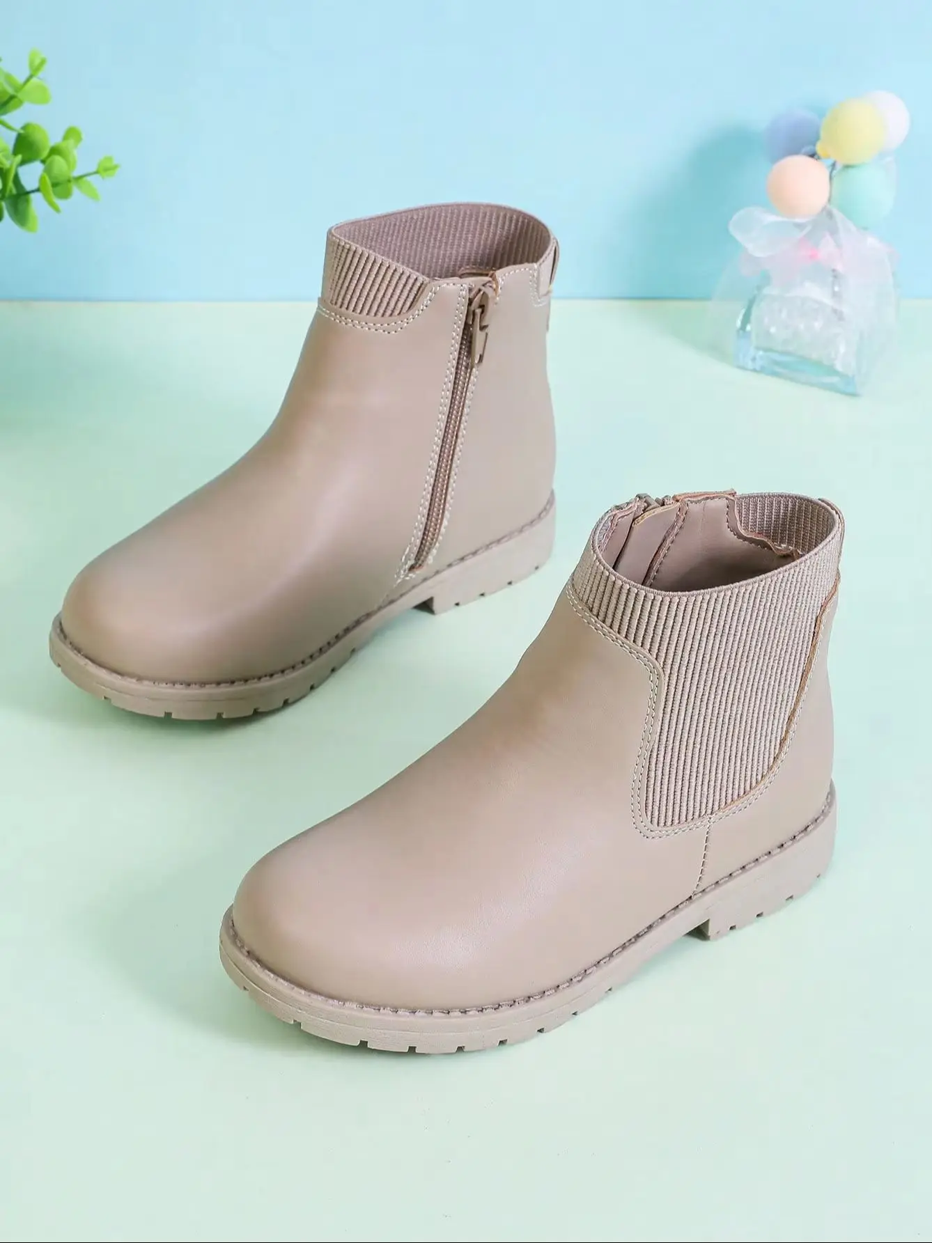Kids Solid Chelsea Slip-on Short Rain Boots, Elastic Sock Mouth, Waterproof Non-slip Light Ankle Boots