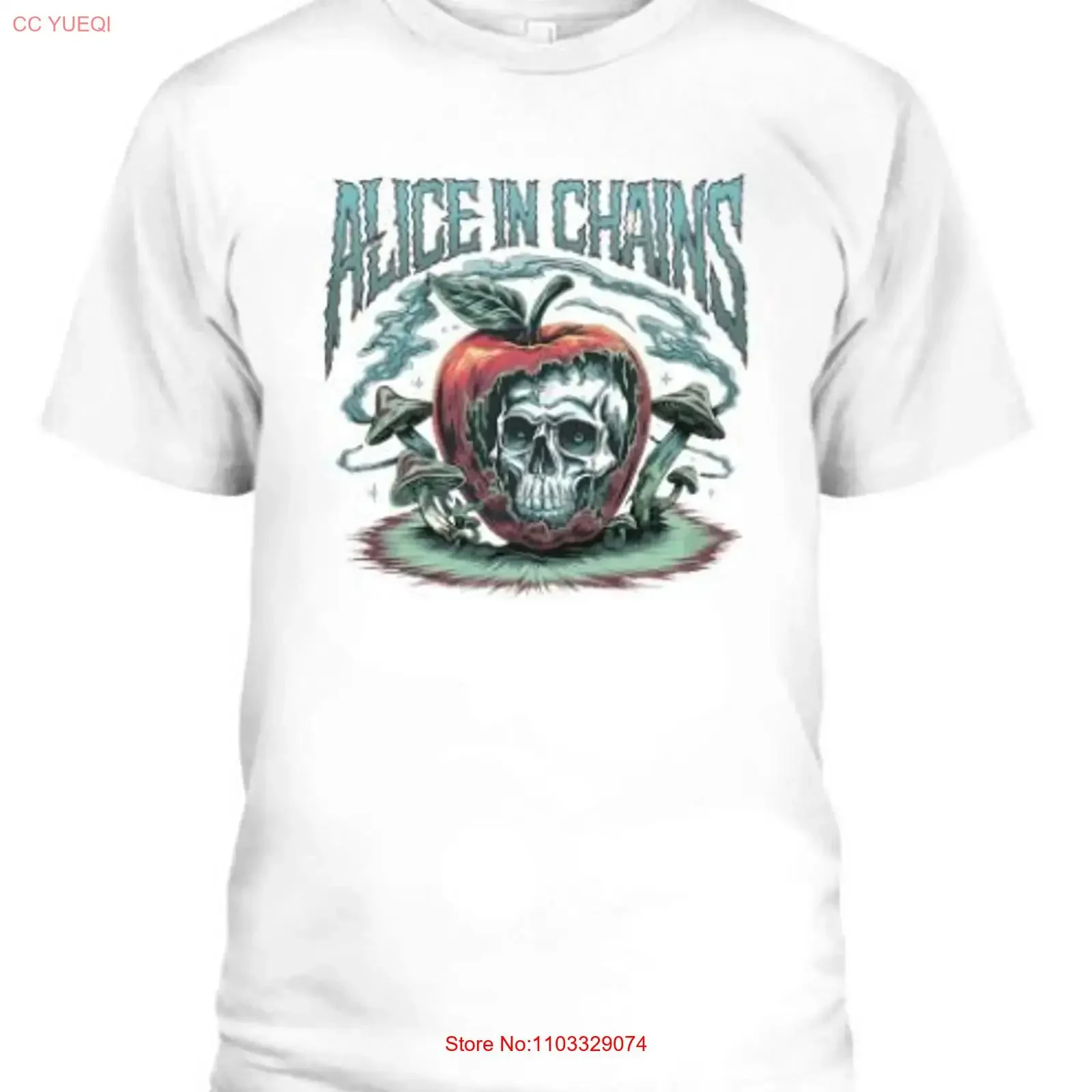 Camiseta Alice in Chains Branca com Estampa Dupla Face, Tema Concerto Anos 90 e Galo Psicodélico PA4575 1, Vintage Lavada, Casual, Estilosa, Streetwear