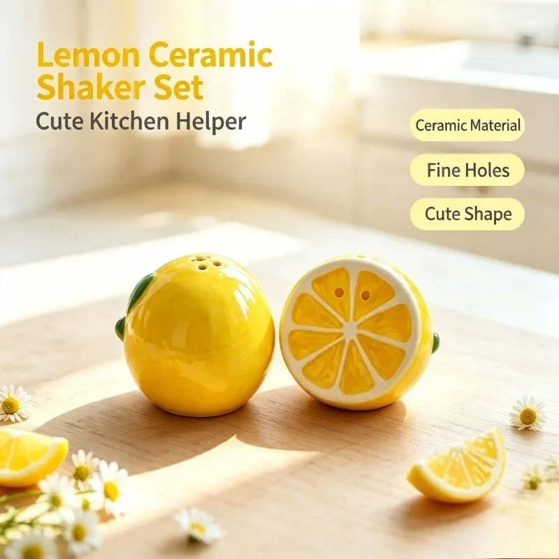 Korean Cartoon Lemon-shaped Ceramic Condiment Bottle Set Creative Salt Pepper Bottle Kitchen Storage Table Decorations Ornaments