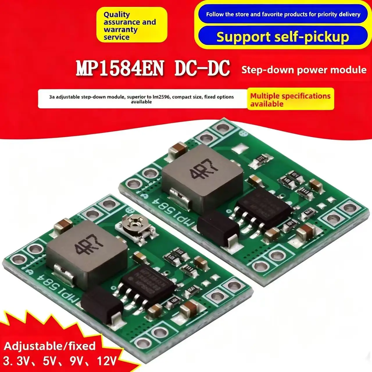 MP1584EN DC-DC Step-Down Power Module, 3A Adjustable Step-Down Module, Outperforms LM2596, Compact Size