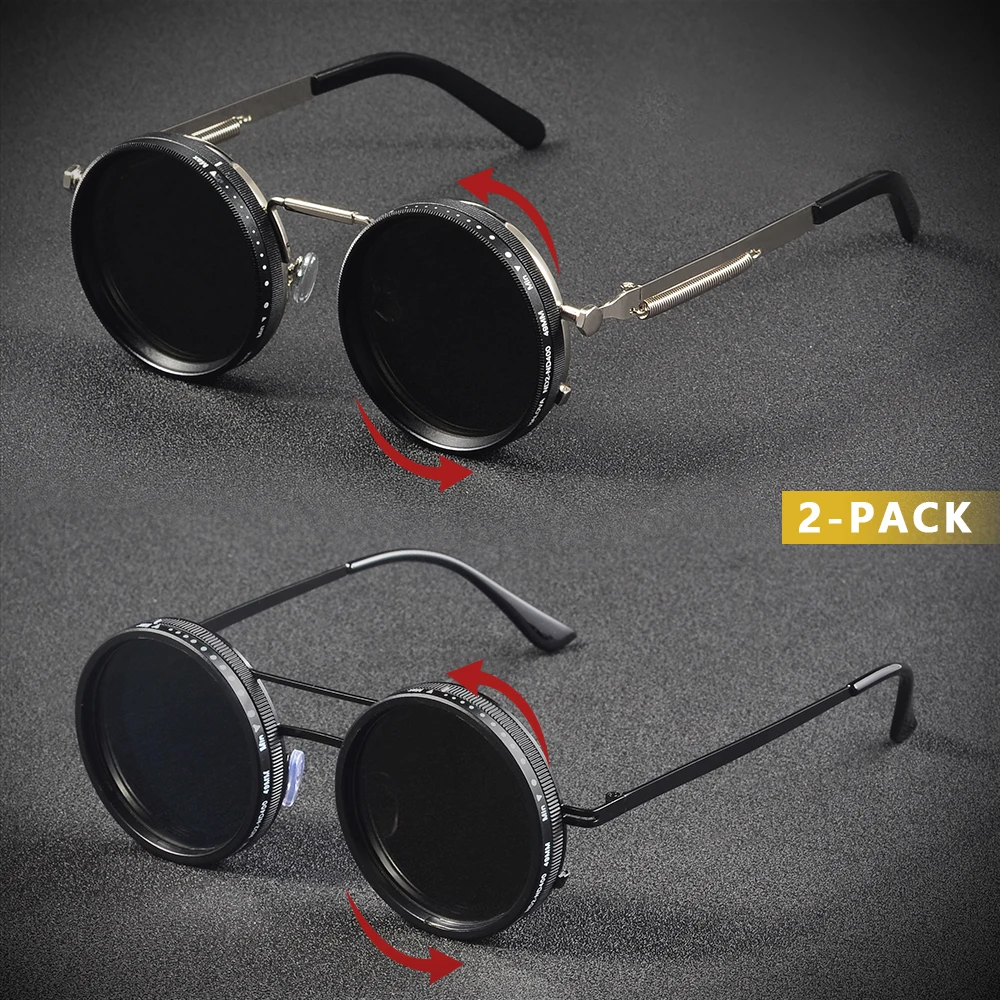 

CRIXALIS 2 шт. поляризационные круглые ND9 регулируемые солнцезащитные очки с затемнением для мужчин и женщин в стиле панк, мужские очки для вождения, уличные оттенки UV400