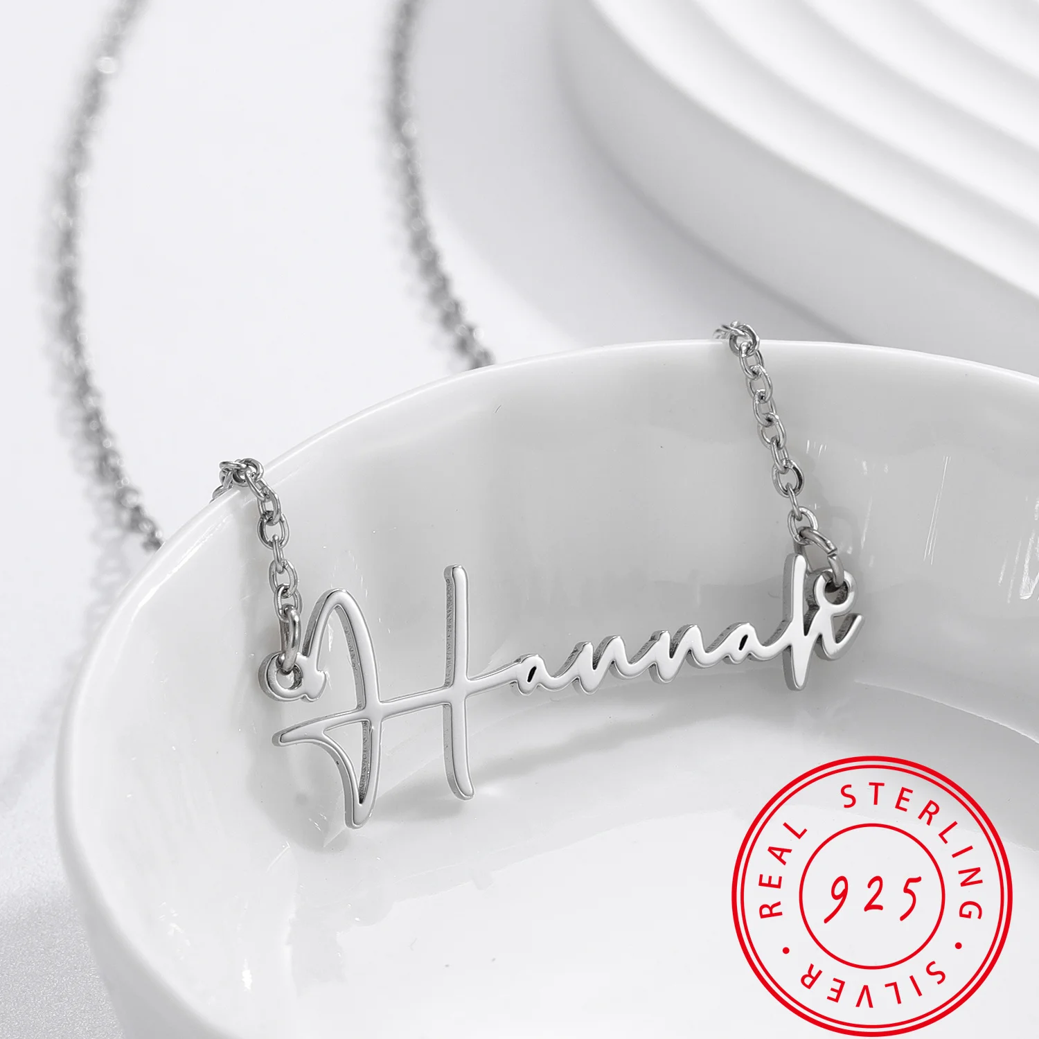 

Customized Script Name Handmade Necklace Cursive 925 Sterling Silver Nameplate Birthday mother's Day Gift Women Choker Jewelry