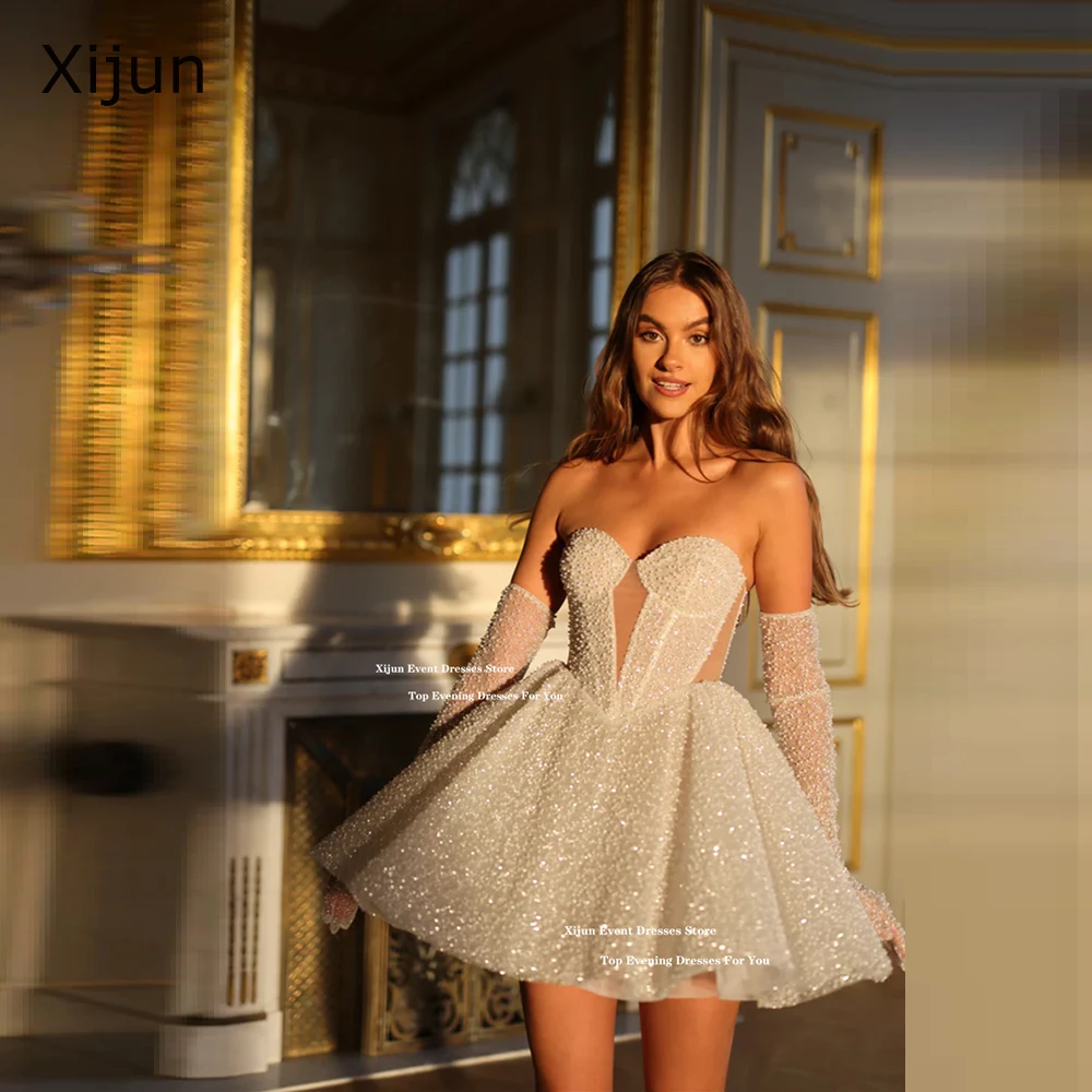 Xijun-Robe de Mariée Courte à Paillettes Personnalisée, Tenue de Bal Formelle, de Cocktail, d'Anniversaire