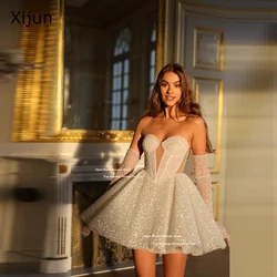 Xijun Glitter Short Wedding Dresses Sweetheart Sleeveless A-Line Prom Gown Formal Event Cocktail Birthday Party Dress Customized