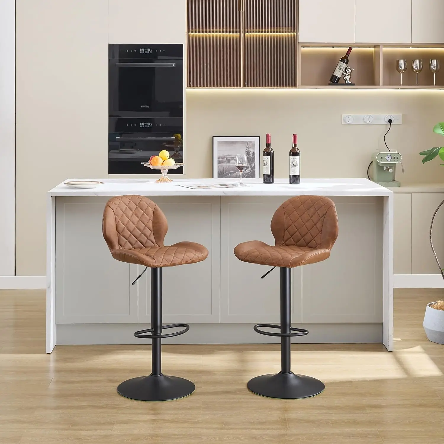 

Bar Stools Set of 2, Brown Swivel Bar Stools with Back, Adjustable Bar Stool 24"-33", Faux Leather Upholstered Bar, Customized