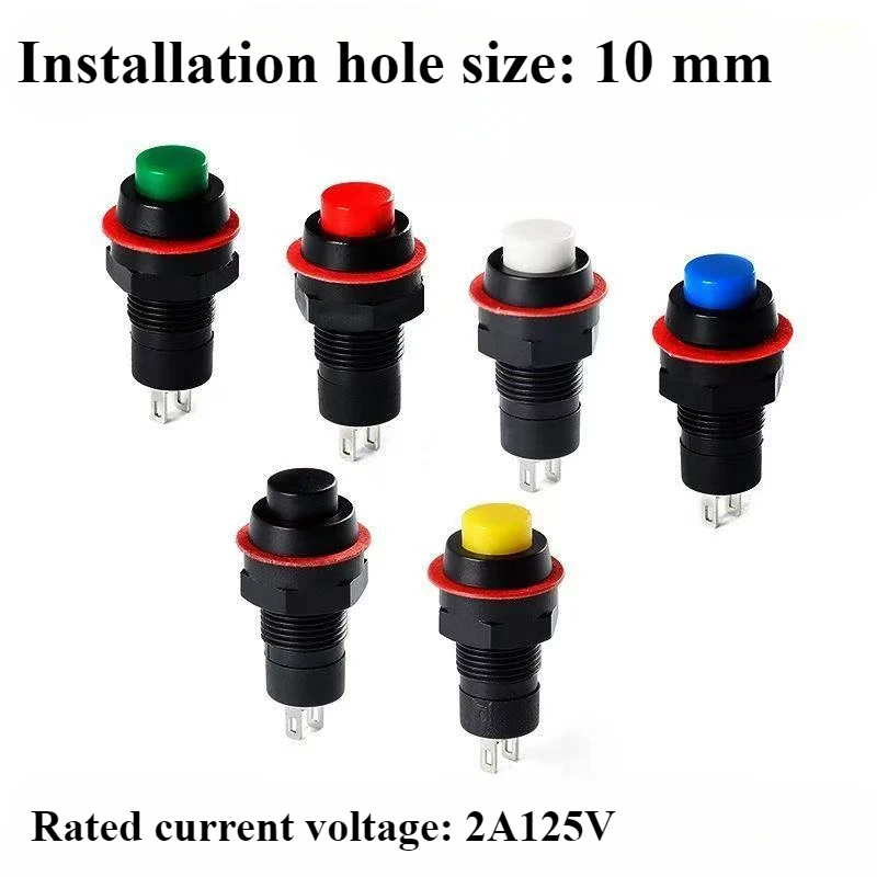 

6 шт., кнопочный переключатель с самовозвратом, 10 мм, мгновенный кнопочный переключатель с самовозвратом