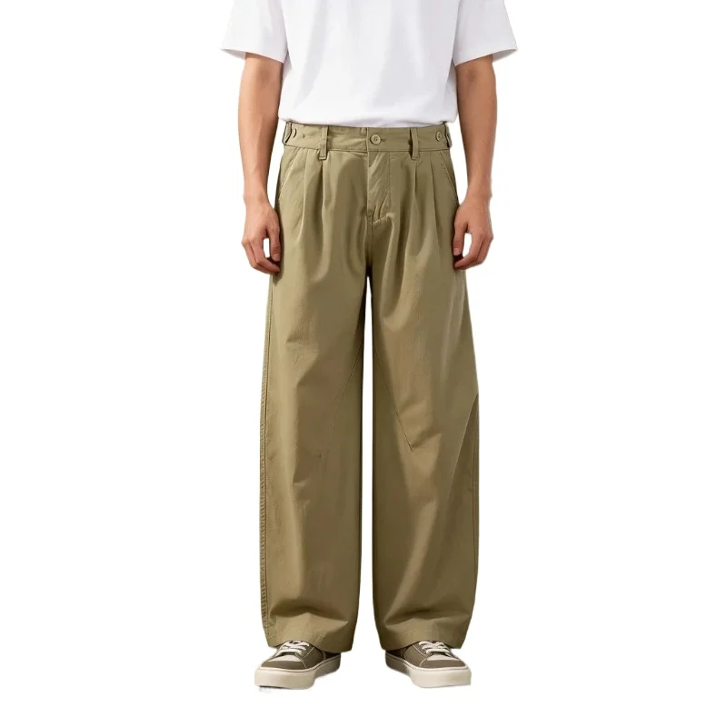 2026 Spring Summer New Casual Thin Straight Cotton Trousers for Men Clothing Elastic Waist Soft Comfort Male Pants LX6036