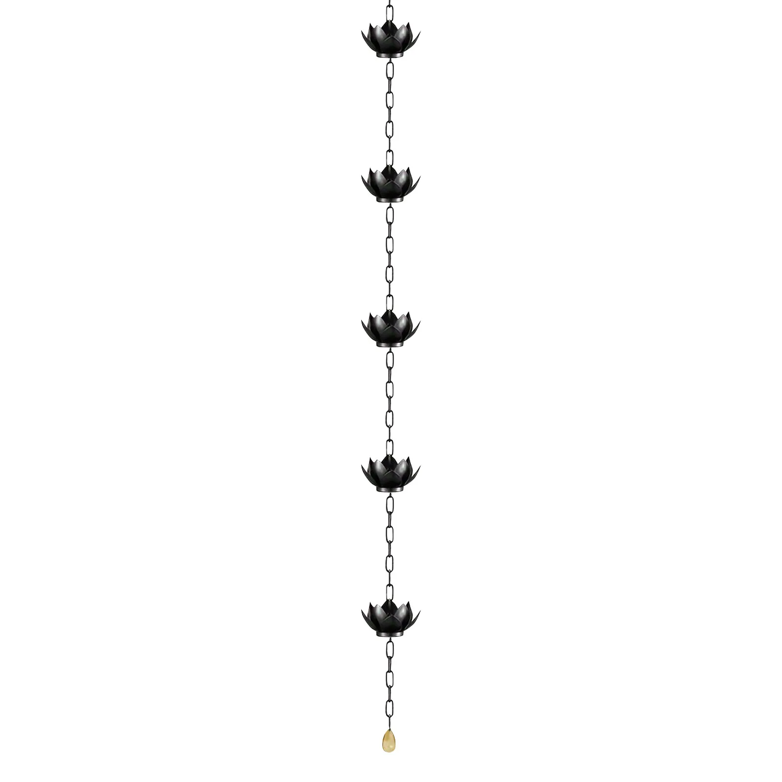 Adjustable Black Pow Elegant Lotus Rain Chain For Outdoor Gutters Divert Water With Stylish Rain Cups, Downspout Replacement