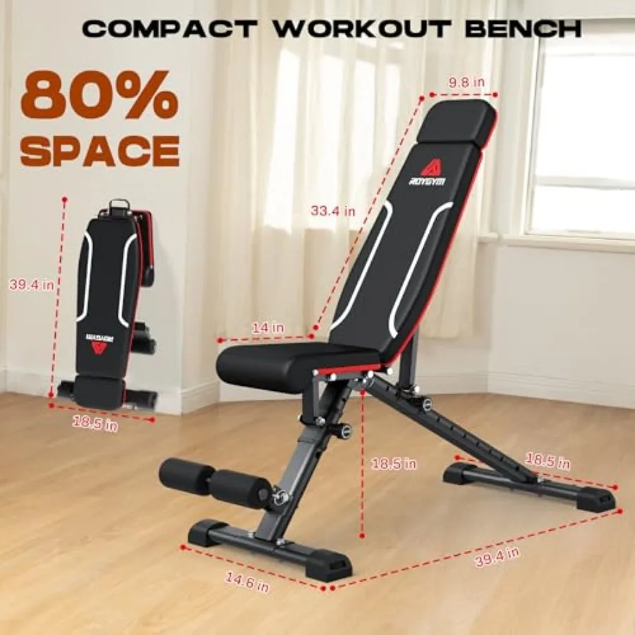 880LB 용량의 조절 가능한 웨이트 벤치와 전신 근력 훈련을 위한 확장형 헤드레스트: 접이식 디자인으로 홈트레이닝에 이상적