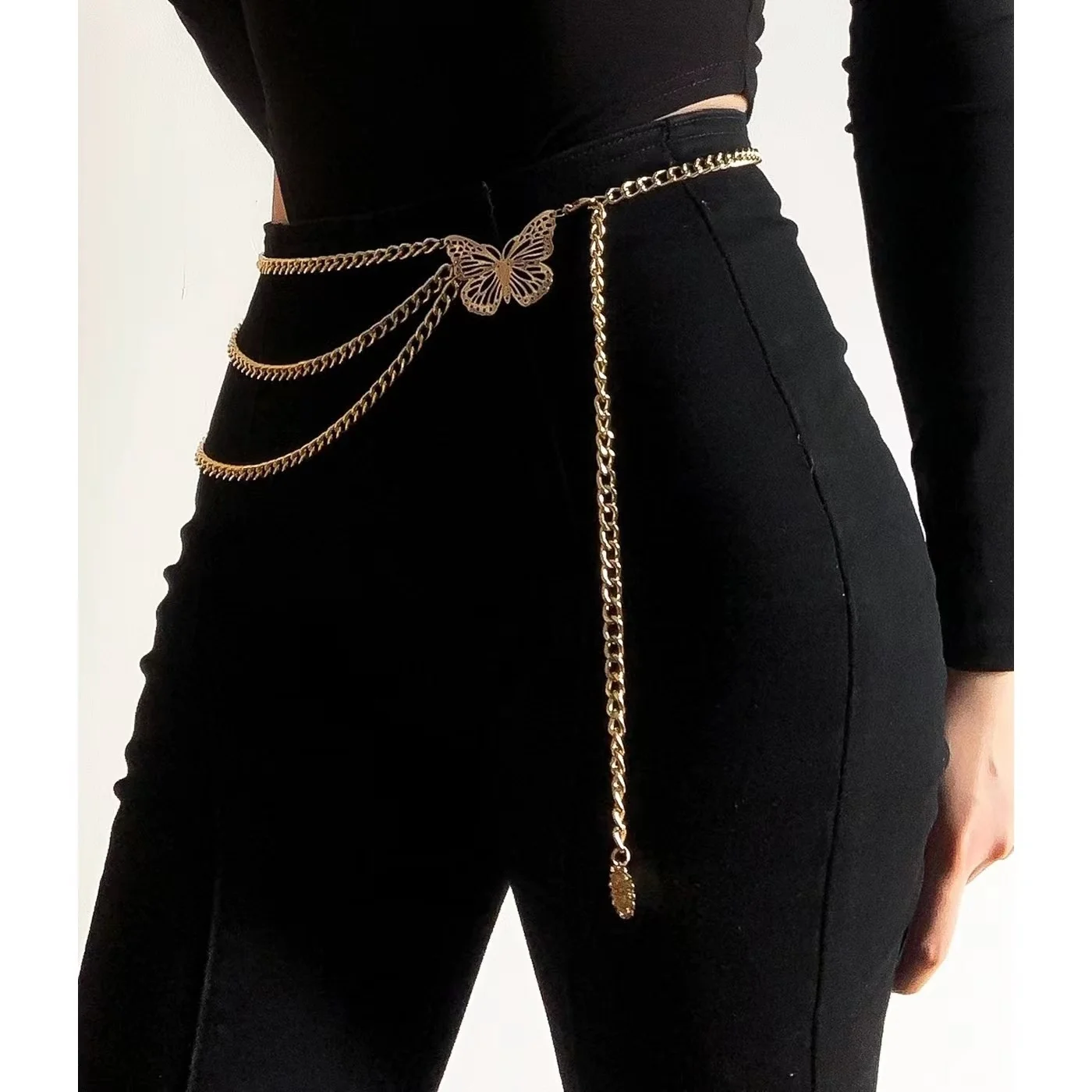Butterfly Waist Chain Elegant Multi-Layer Butterfly Tassel Waist Chain Belt For Women Metal High Waist Chain Dress Lady Belt
