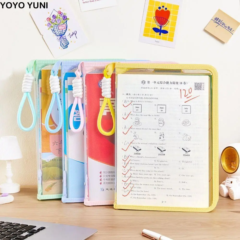 

Многофункциональная сумка для хранения тестовой бумаги, большая вместительная прозрачная сумка для файлов цвета Morandi, утолщенная сумка для папок с ручкой