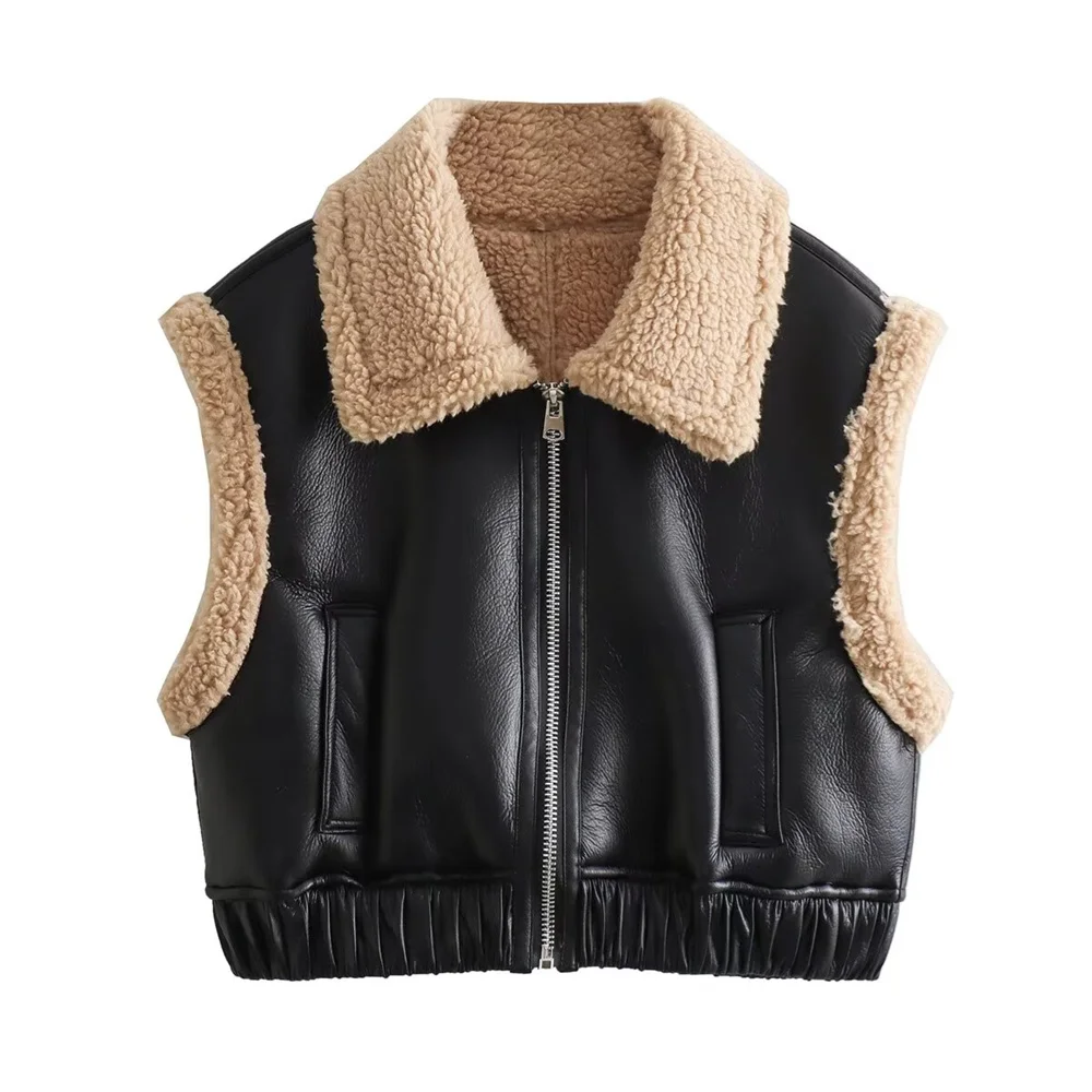 

2024 autumn/winter new casual women's fashion versatile zipper style lapel double-sided pilot vest