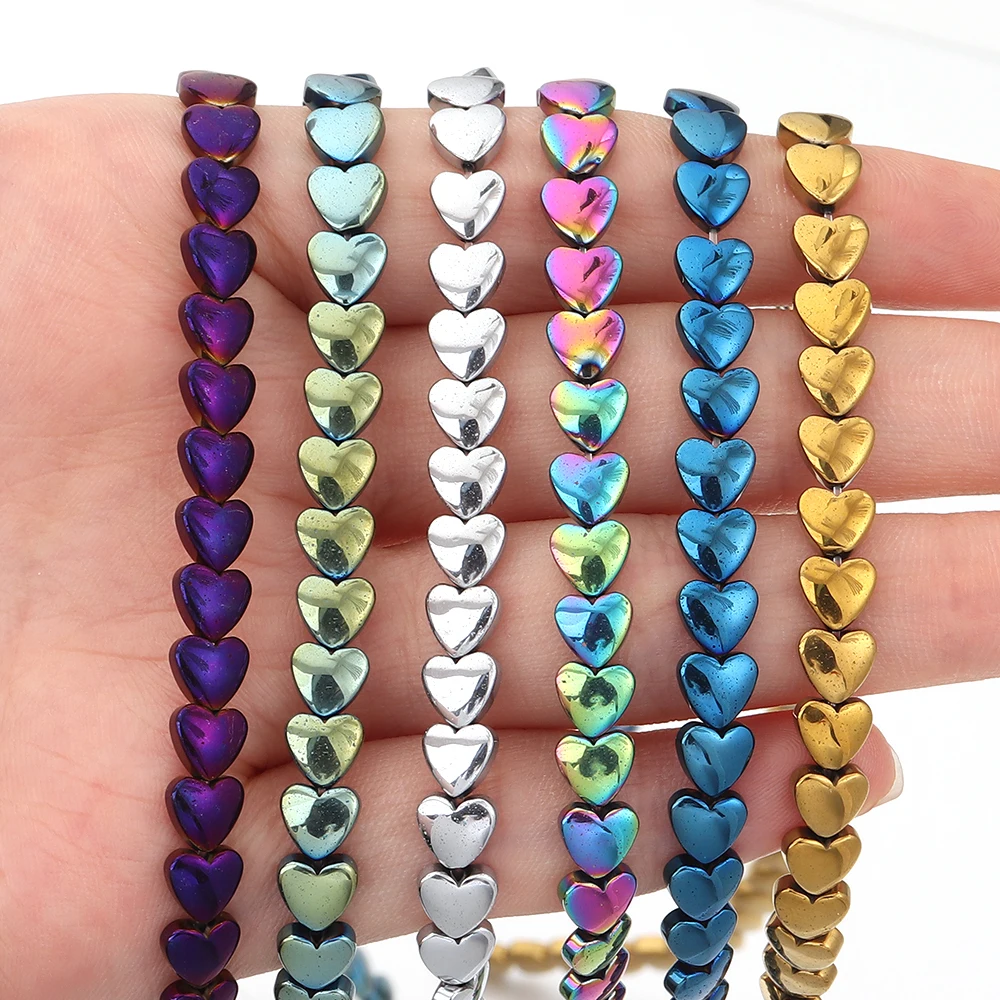 70pcs/lot 6mm Heart Shape Hematite Beads Natural Stone Beads Loose Spacer Beads For Jewelry Making DIY Bracelet Necklace