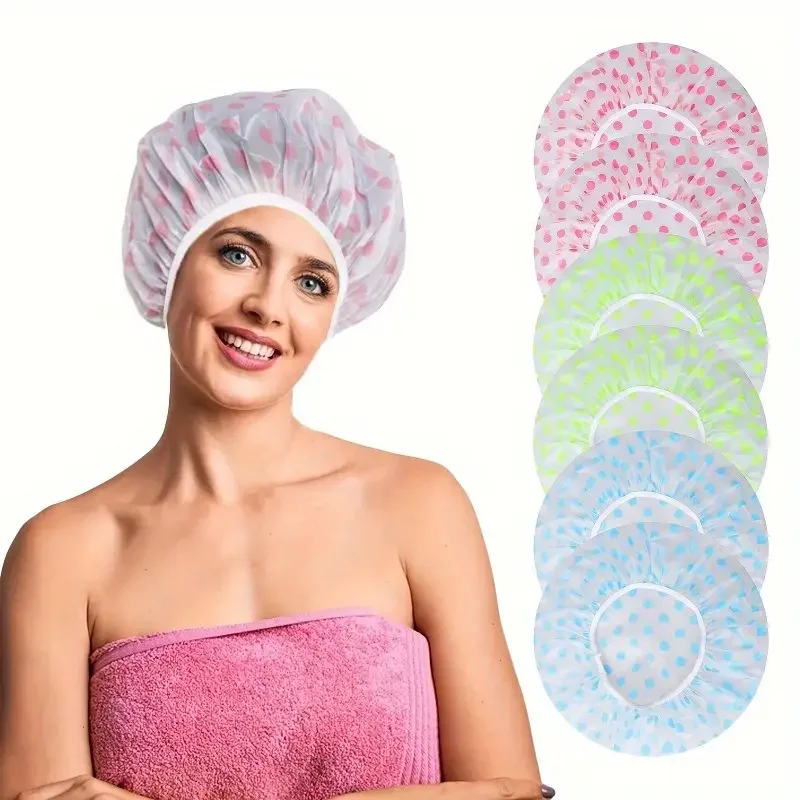 Waterproof Shower Cap for Women Reusable EVA Hair Cap with Elastic Band Large Long Hair Hats for Ladies Hair Protection Bath Spa