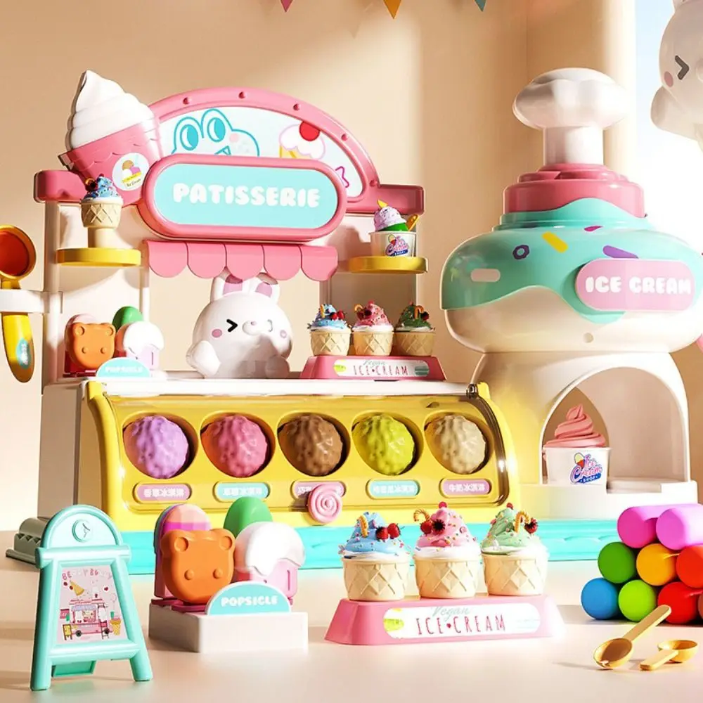 Zabawka Maszyna do Lodów z Muzyką i Światłem, Puzzle, Maszyna do Kolorów, Produkcja Lodów, Sztuczne Jedzenie, Zabawa w Supermarket