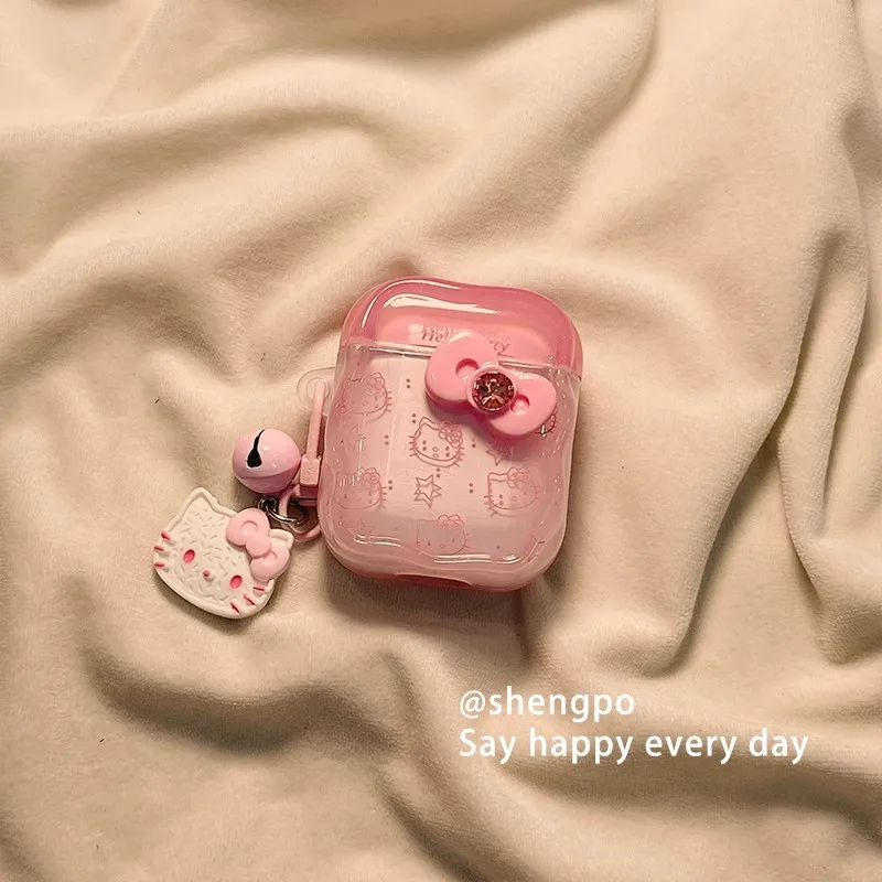 Kawaii سانريو القوس مرحبا كيتي Airpods Pro 1/2/3 أبل سماعة لاسلكية تعمل بالبلوتوث حقيبة سماعة الاذن Airpods 4 واقية غطاء سماعة الاذن